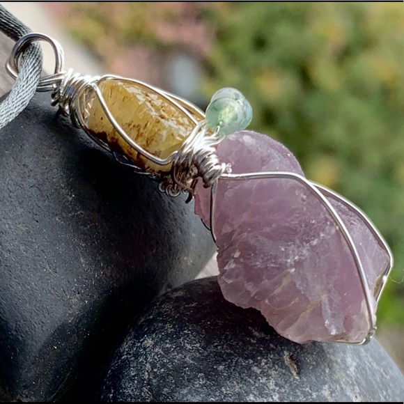Gold Barite, Fluorite Drusy & Moss Agate Necklace - Picture 5 of 16